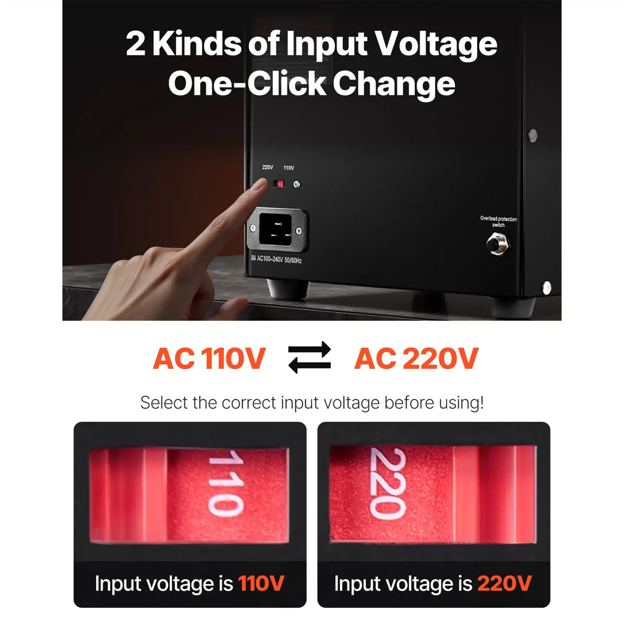 VEVOR Power Converter, 3000W, Durable Step Up/Down Unit, Switches between 110V and 220V, Includes US and EU Outlets plus 5V USB, CE Approved - Image 4