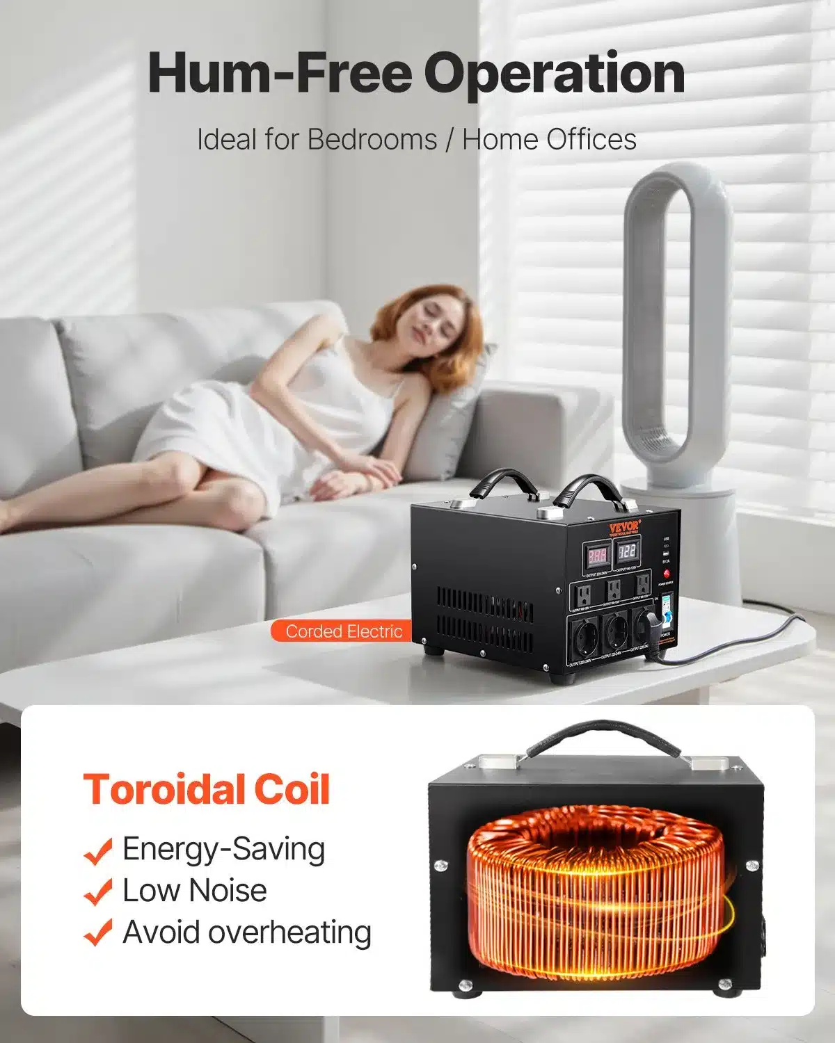 VEVOR Power Converter, 3000W, Durable Step Up/Down Unit, Switches between 110V and 220V, Includes US and EU Outlets plus 5V USB, CE Approved - Image 2